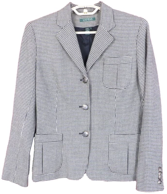 CJ1311- LAUREN RALPH Women's Wool Blazer Jacket 3/4 Sleeve Houndstooth Size 8 - Image 1 of 4