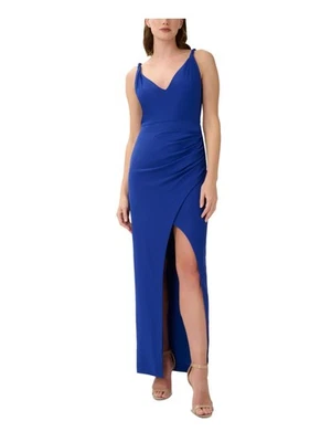AIDAN AIDAN MATTOX Womens Blue Lined Twisted Straps Formal Dress 16 - Image 1 of 4