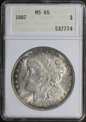 1887 (MS65) Morgan Silver Dollar $1 ANACS Soapbox - Old Holder Toned - Image 1 of 4