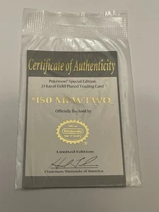 Pokemon Mewtwo Certificate of Authenticity for Burger King 23k Gold Card Only - Picture 1 of 6