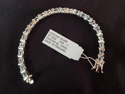 Brazalete tenis topacio azul plata esterlina 7 pulgadas NOS Foto 1 de 4
