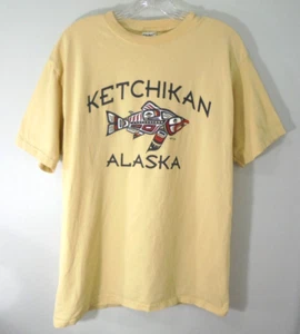 Ketchikan Alaska Mens Size Medium Tshirt Tee Yellow Fish Native American Signed - Picture 1 of 6