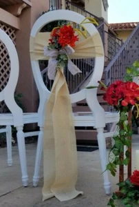 Hochzeit Stuhl Kirchenbank Deko Real Touch Blumen Eukalyptus Sackleinen - Bild 1 von 6