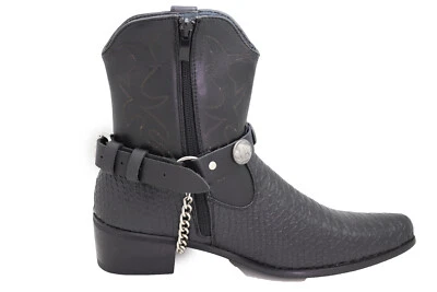 Western Hombres Bota Pulsera Plata Cadena Negro 2 Correas Buffalo Bull Motociclista Animal Foto 1 de 4