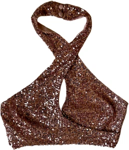 ASOS Design Sequined Rose Gold Halter Crop Top Size Xs/0 - Picture 1 of 5