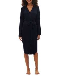 GAPBody Long-Sleeve Ribbed Belted Robe Navy S - Picture 1 of 5