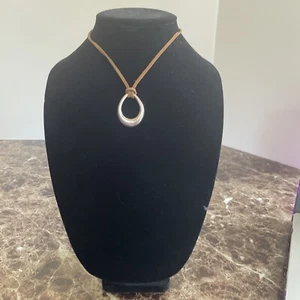 NWT Premier Designs Leather cord & Silver Tone Pendant Necklace Item 20049 - Picture 1 of 5