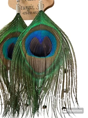 GENUINE PEACOCK FEATHER EARRING    Natural Light Weight - Image 1 of 2