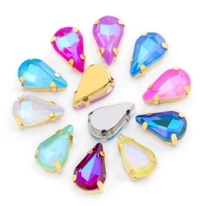 100pcs 8x13mm Crystal Sew On Mocha Fluorescence Rhinestone Teardrop Stone - Picture 1 of 15