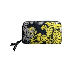 Vera Bradley Wallet Baroque Pattern Zippered Black White Yellow Floral dec24 - Picture 1 of 16