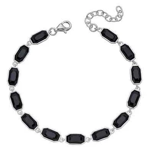 S925 Sterling Silver Bracelet with Black Synthetic Crystal Adjustable - Picture 1 of 3
