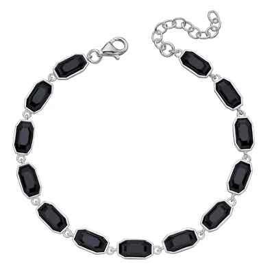S925 Sterling Silver Bracelet with Black Synthetic Crystal Adjustable - Image 1 of 3