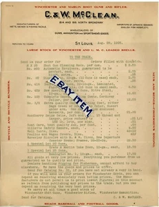 1905 LETTERHEAD St. Louis Missouri C. & W. McCLEAN fabricantes de pistolas de aparejo de pesca - Imagen 1 de 1
