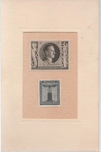 German Postage Stamps 3+7 cent Hitler, 1+1 cent Eagle Stamp mounted/matted - Picture 1 of 1