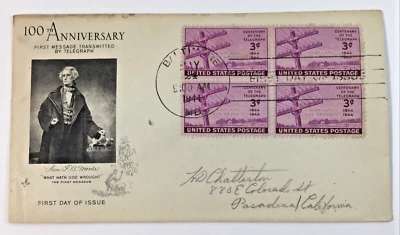 Balti MD 100th Anniv  First Message Transmit By Telegraph FDC May 24 1944 3 Cent - Image 1 of 4