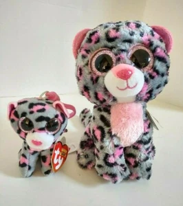 Ty Beanie Boos 6"" TASHA Leopardo Rosa Gris Gato y 3,5"" Juego de Clip Nuevo con Etiquetas Edades 3+ - Imagen 1 de 12