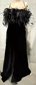 VALENTINO Vintage Boutique Feather Embroidered Velvet Long Gown Dress US 6 IT 42 - Picture 1 of 4