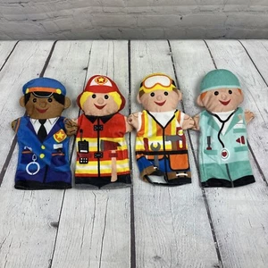 Melissa & Doug Puppet Jolly Helpers Lot Of 4 Fireman Doctor Police Construction - Picture 1 of 7