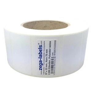 Thermotransfer Etiketten Rolle 57x32mm PET Polyester Folie weiss Typenschilder - Bild 1 von 1