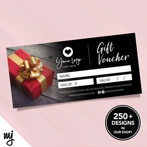 Custom Printed Business Gift Vouchers | Black Red Gold Generic Present 04 - Picture 1 of 1