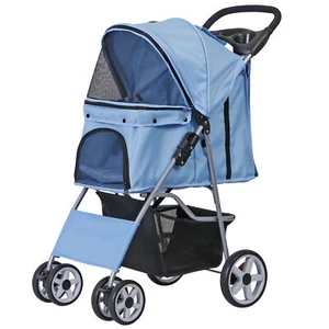 4 Wheel Foldable Pet Dog Stroller Portable Dog Travel Carrier Strolling Cart - Picture 1 of 17