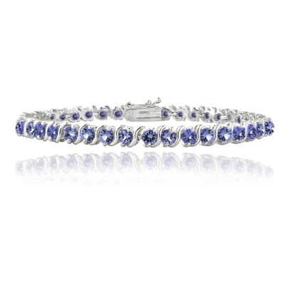4.85ct Blue CZ S Design Tennis Bracelet, 7.25" in Brass - Image 1 of 3
