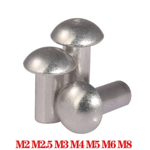 Aluminium Button / Dome Head Solid Rivets Metric M2 M2.5 M3 M4 M5~M8 Rivet Screw - Picture 1 of 14