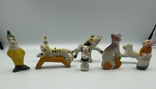 Vintage (8) Bisque Porcelain Birthday Cake Circus Toppers Circa 1950s Japan
