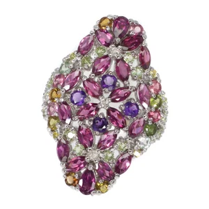 925 Sterling Silver Ring Rhodolite Tourmaline Amethyst Peridot Gemstone Jewelry - Picture 1 of 10
