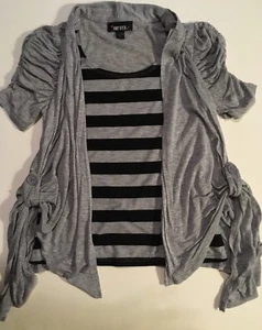 Amy Byer Dressy & Casual Short Sleeve Gray Black Top Gray Cardigan L 12 14 - Picture 1 of 3