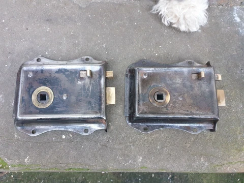 2 x Old/vintage metal door rim locks Cover