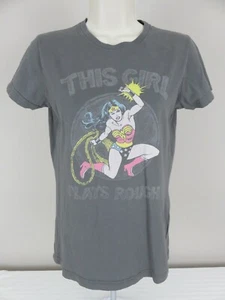 DC Comics Junior Women's This Girl Plays Rough Wonder Woman T-Shirt Small - Picture 1 of 8