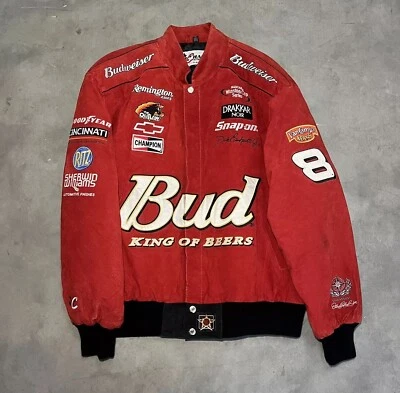 Vintage Dale Earnhart Jr. Suede Leather Chase JH Design Bud Racing Jacket Size L - Image 1 of 4