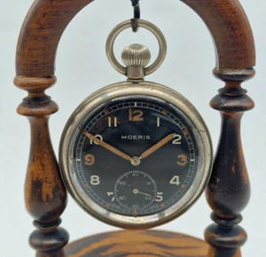 ANTIQUE MOERIS W.W.I MILITARY BLACK DIAL POCKET WATCH 50 MM. / U080 - Picture 1 of 5