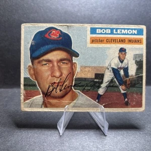 BOB LEMON signed 1956 TOPPS baseball card #255 HOF INDIANS Fair Condition Crease - Picture 1 of 6