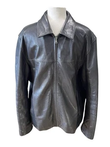 Hathaway Black Leather Bomber Biker Jacket Men’s Size XL In Excellent Condition - Picture 1 of 16