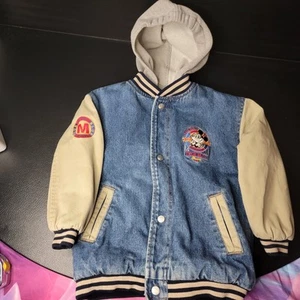 Disney Store 90s Original Mickey Mouse Varsity Denim Jacket Kids XS True Blue - Picture 1 of 10
