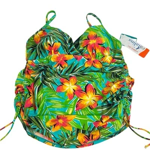 Catalina Suddenly Slim Plus 2X Long Torso Side Shirred Tankini Top Mystical Aqua - Picture 1 of 13