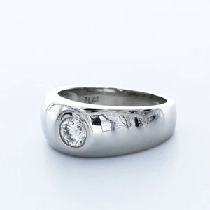 3/4 CTW D SI1 Round Cut Earth Mined Certified Diamond 18k Gold Classic Mens Ring - Picture 1 of 3