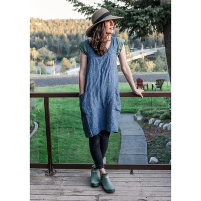 NWT Vikolino Japanese Style Pinafore 100% European Washed Linen Apron Dress S/M - Image 1 of 4