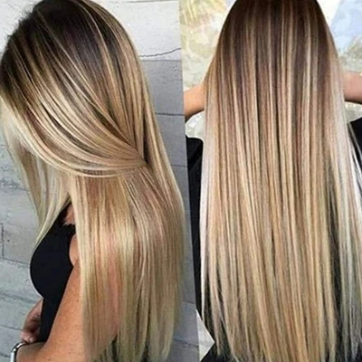 MARKENLOS Ombre Blonde Langhaarperücke - Damen Perücke Gerade Wie Echthaar ZX
