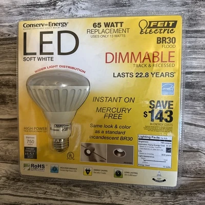Feit Electric BR30 Flood LED High Power 65w Replacement Bulb 750 Lumens Dimmable - Image 1 of 2
