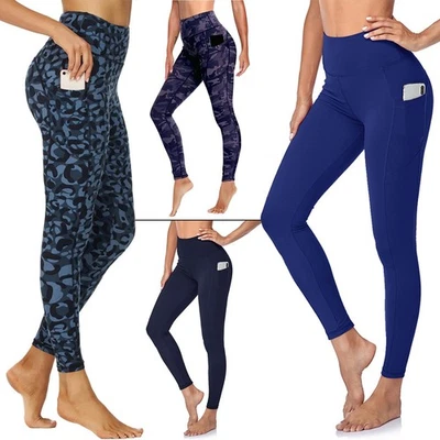 Womens Fitness Leggings Two Side Pocket Ladies Gym High Waist Stretch Yoga Pants - Image 1 of 3