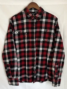 True Religion Men's Size Large Red & Black Plaid Embroidered Logo Flannel Shirt - Picture 1 of 5