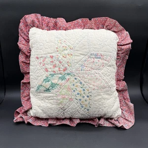 Edredón estrella retazos hecho a mano vintage 14" cuadrado con volantes granja de campo - Imagen 1 de 6