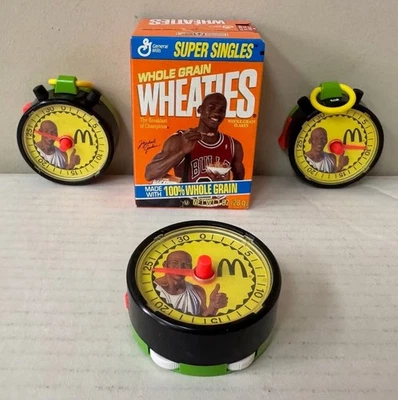 Michael Jordan Super Singles Mini Wheaties Box & 3 x McDonald's Stop Watch 1990s - Image 1 of 4