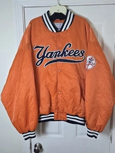 Rare Vintage Starter New York Yankees Orange Alternate Satin Bomber Jacket 4XL - Picture 1 of 9