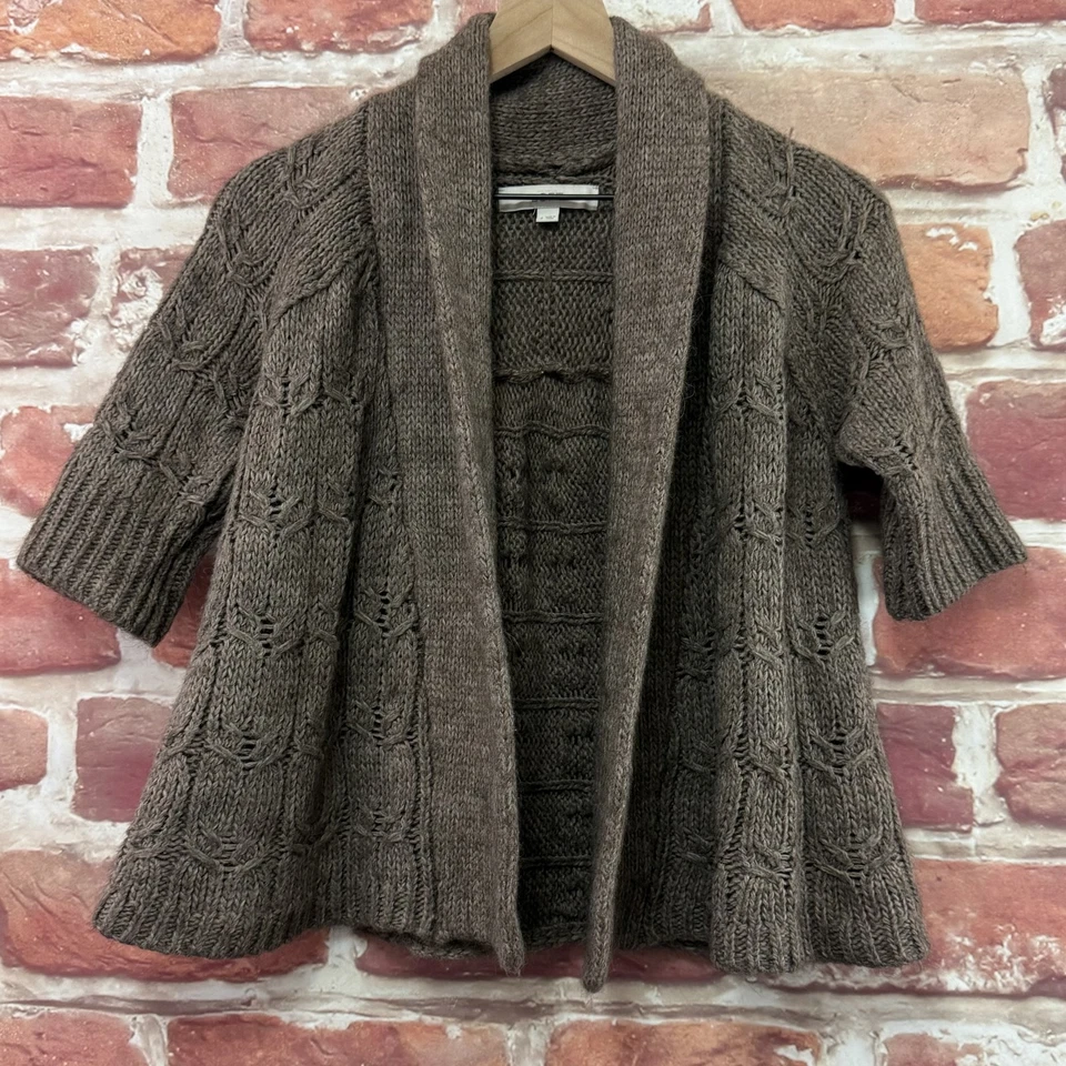 Cárdigan Ann Taylor Loft para mujer pequeño marrón mezcla de alpaca frente abierto tejido suéter Foto 1 de 4