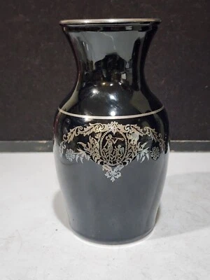 Jarrón Paden City negro DIANE AND CUPIDO 8 3/4" con superposición de plata de ley Foto 1 de 4