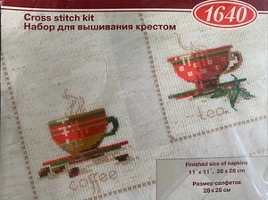 Juego de servilletas para taza de té y taza de café punto de cruz nuevo en paquete 11x11 ea - Imagen 1 de 9